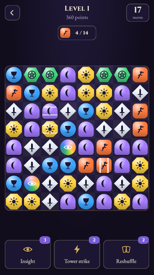 Level 1: goals, moves, the board and boosters