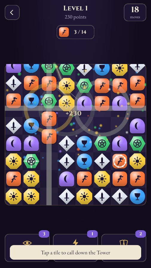An Arcana tile fires