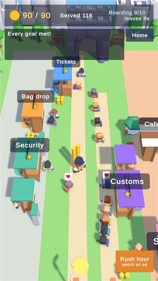 A finished port: counters, staff and travellers